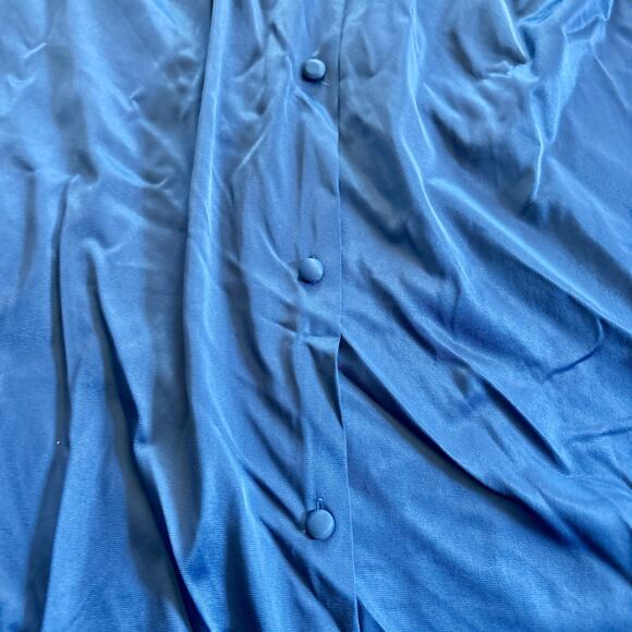 Vintage Navy Blue Embroidered Silky Night Gown with Cap Sleeves M/L - Picture 3 of 5